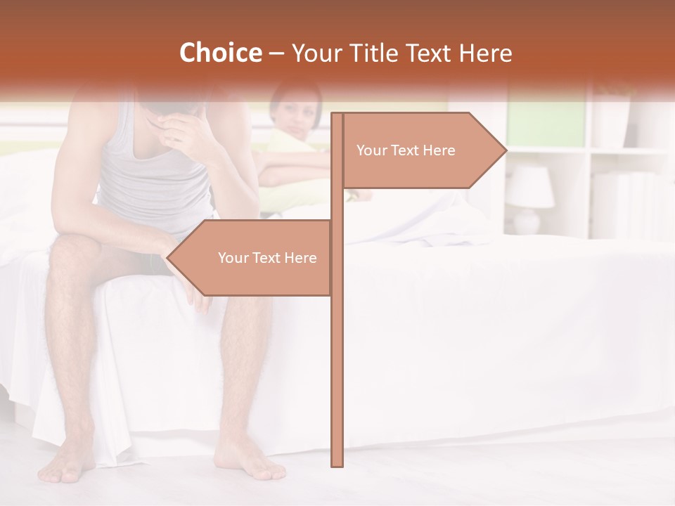 A Man Sitting On A Bed Next To A Woman PowerPoint Template