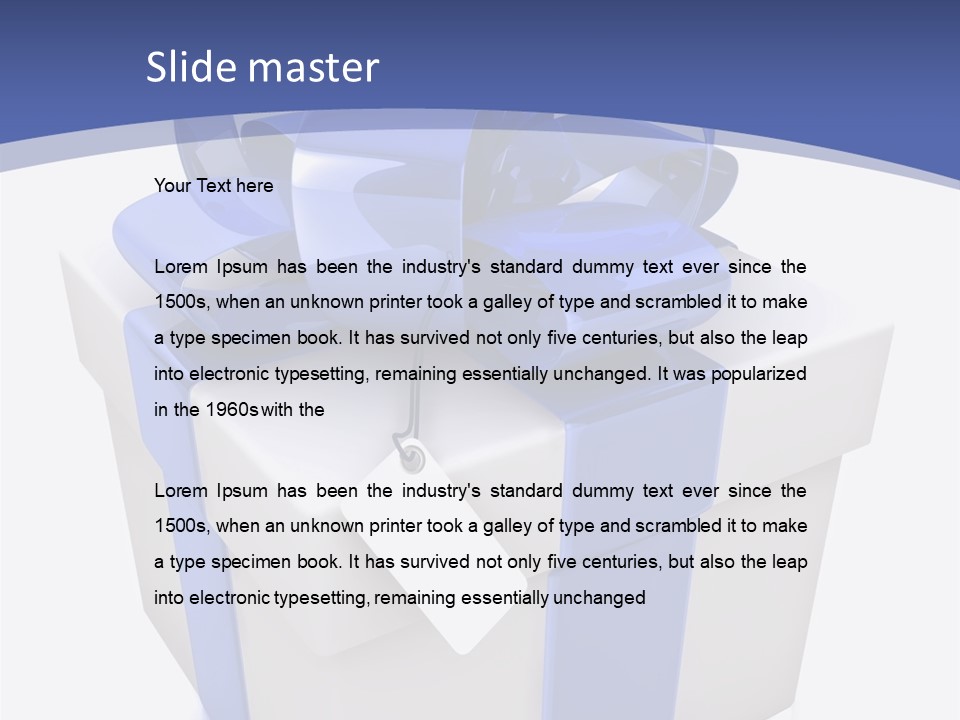 A Blue And White Present Box With A Tag On It PowerPoint Template