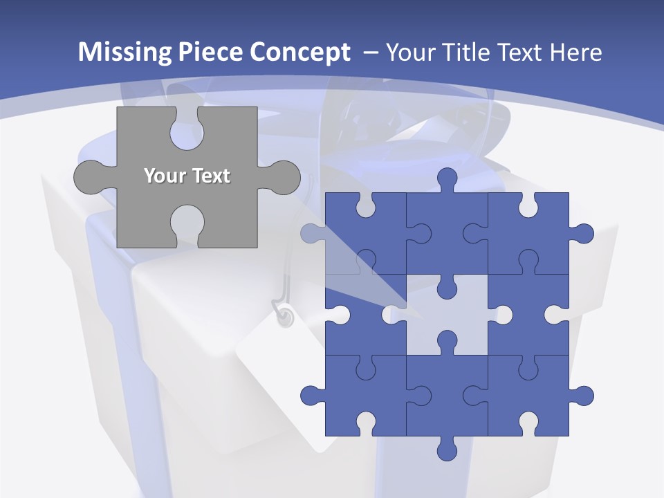 A Blue And White Present Box With A Tag On It PowerPoint Template