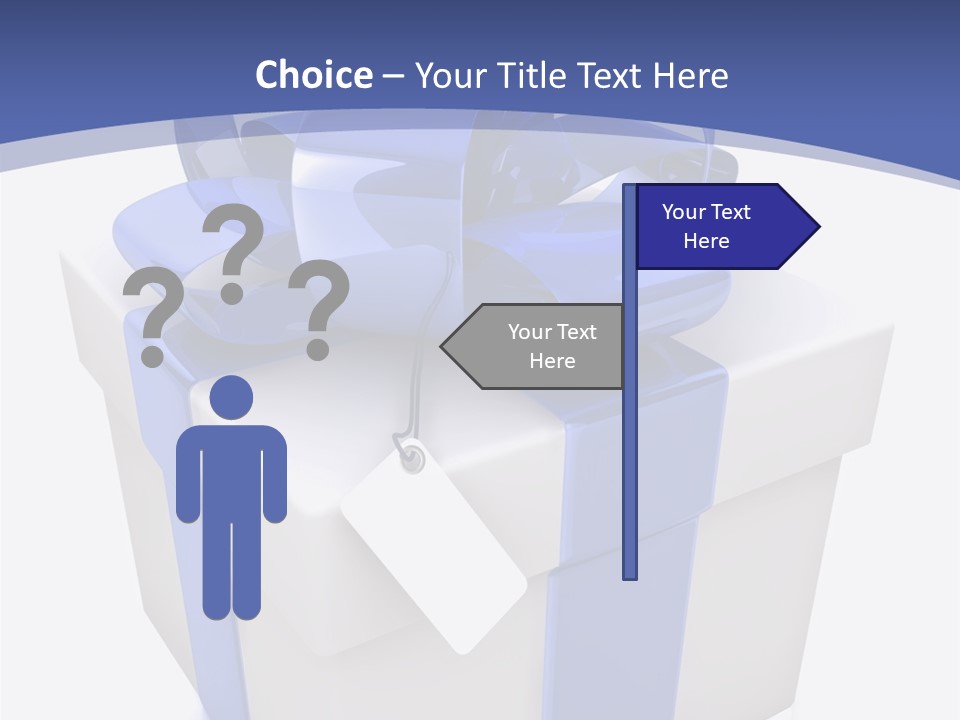 A Blue And White Present Box With A Tag On It PowerPoint Template