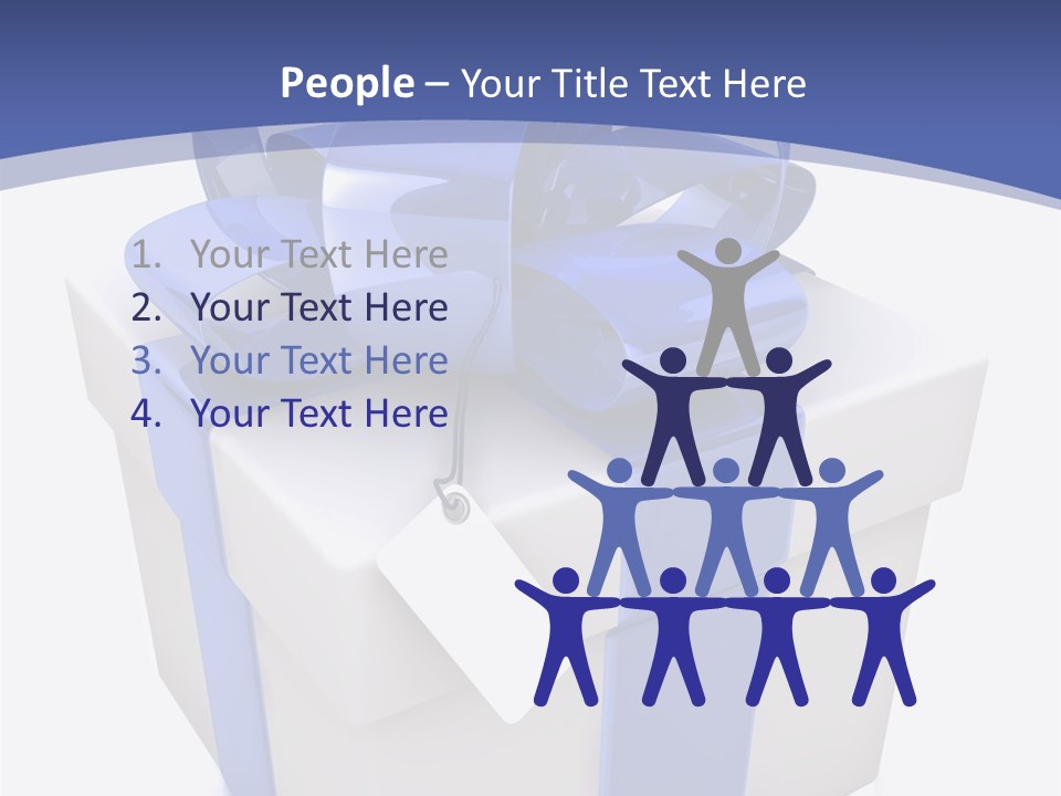 A Blue And White Present Box With A Tag On It PowerPoint Template