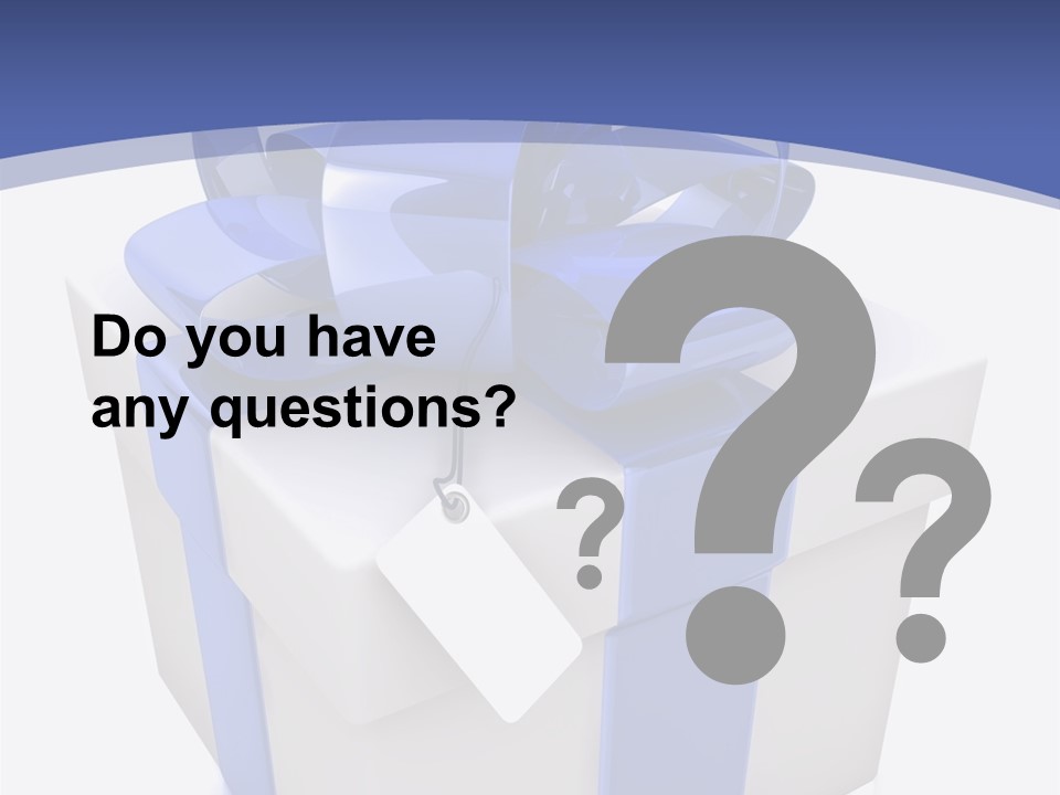 A Blue And White Present Box With A Tag On It PowerPoint Template