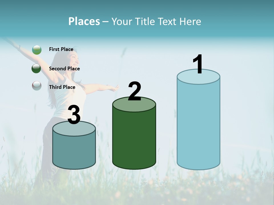 A Woman Standing In A Field With Her Arms Outstretched PowerPoint Template