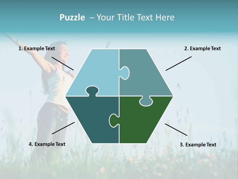 A Woman Standing In A Field With Her Arms Outstretched PowerPoint Template