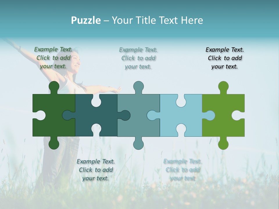 A Woman Standing In A Field With Her Arms Outstretched PowerPoint Template