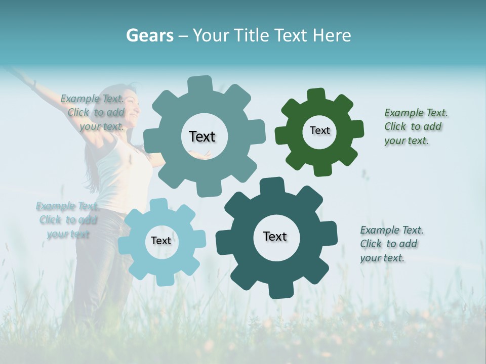 A Woman Standing In A Field With Her Arms Outstretched PowerPoint Template