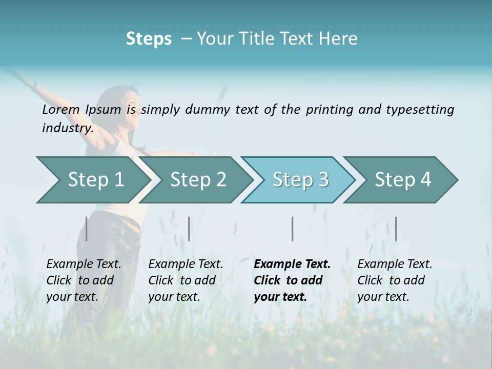 A Woman Standing In A Field With Her Arms Outstretched PowerPoint Template