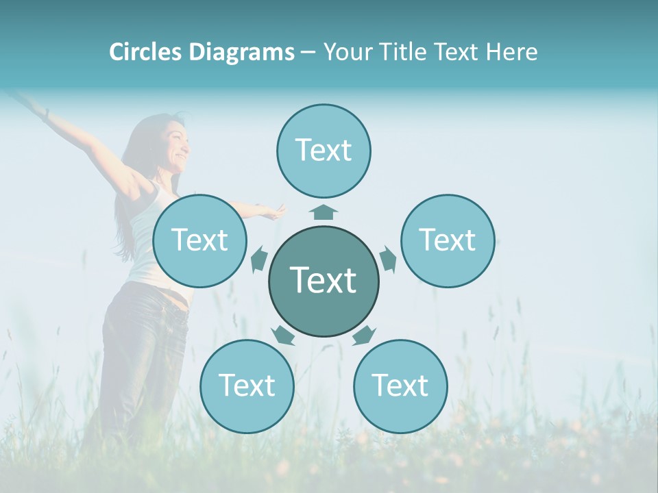 A Woman Standing In A Field With Her Arms Outstretched PowerPoint Template