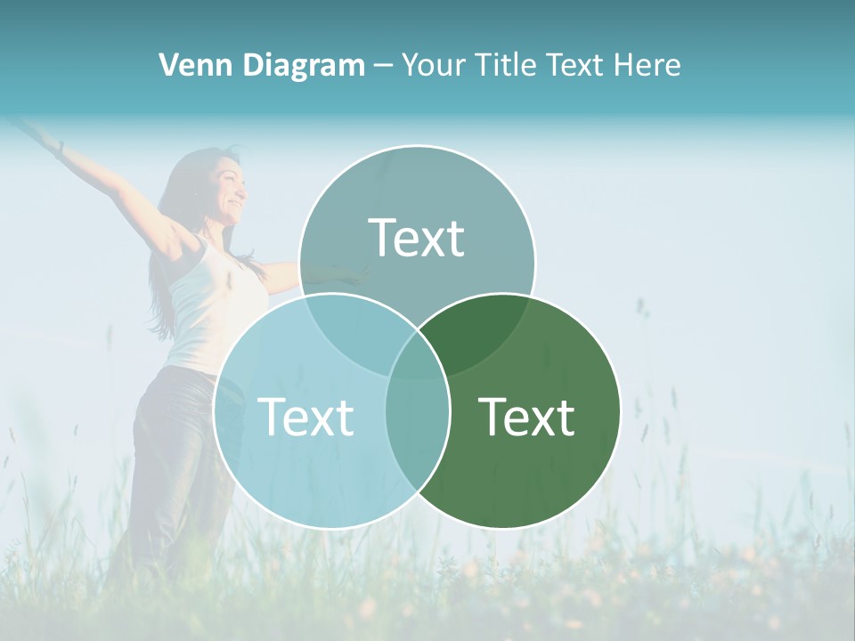 A Woman Standing In A Field With Her Arms Outstretched PowerPoint Template