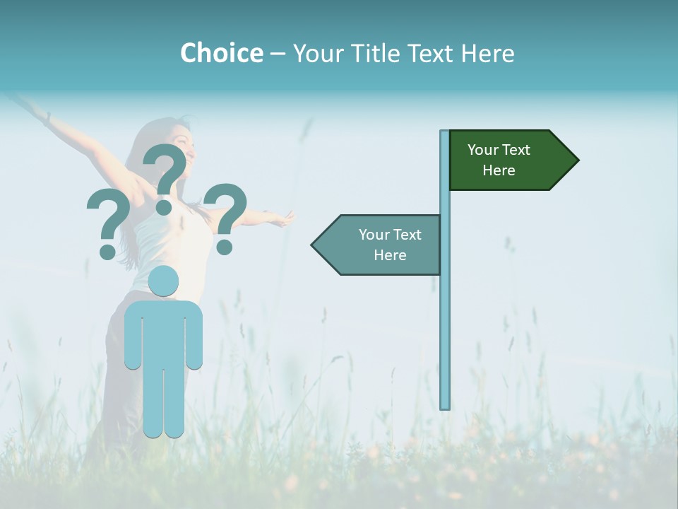 A Woman Standing In A Field With Her Arms Outstretched PowerPoint Template