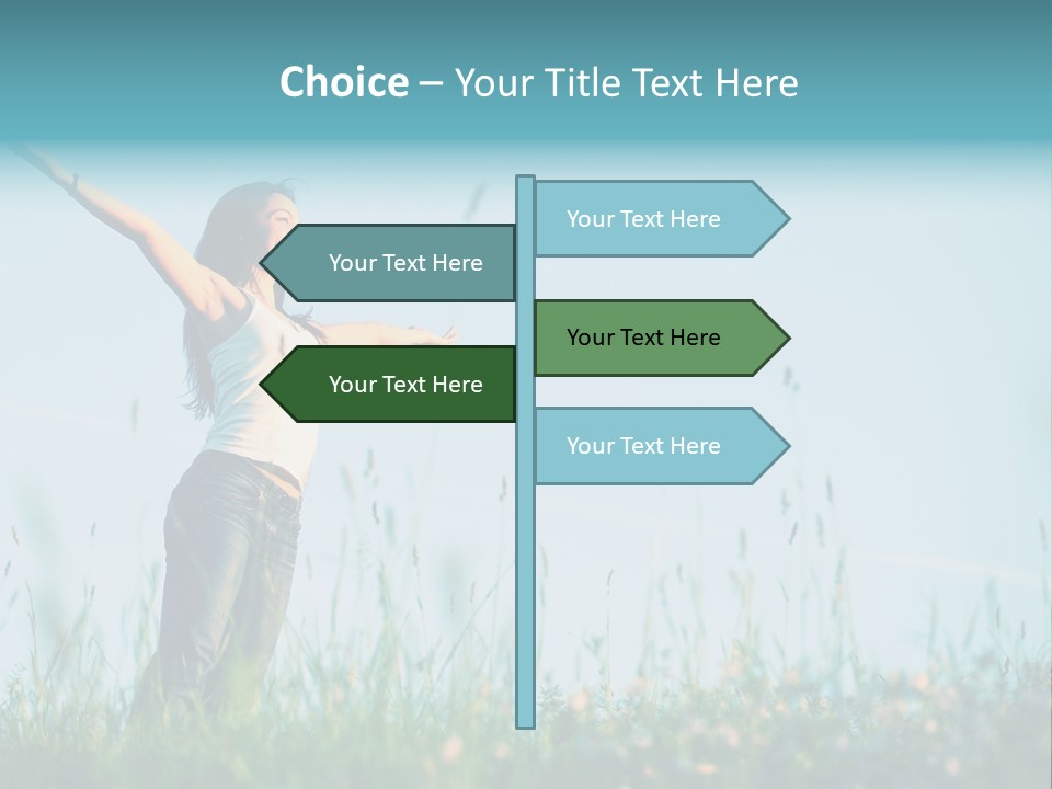 A Woman Standing In A Field With Her Arms Outstretched PowerPoint Template