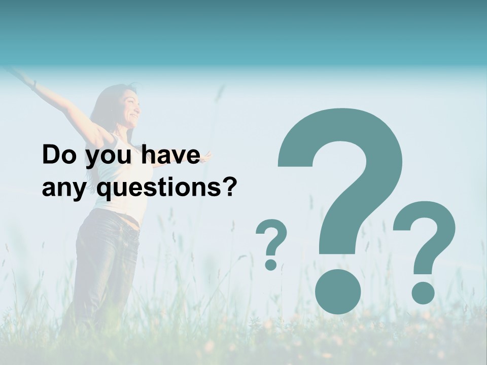 A Woman Standing In A Field With Her Arms Outstretched PowerPoint Template