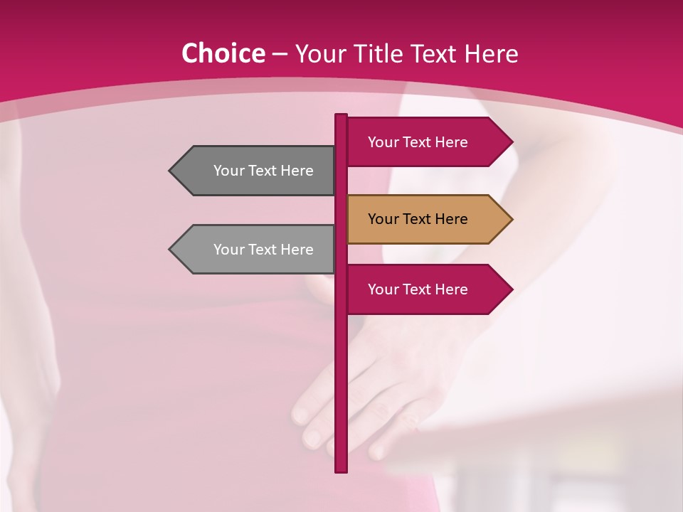 A Woman In A Pink Shirt Is Holding Her Stomach PowerPoint Template