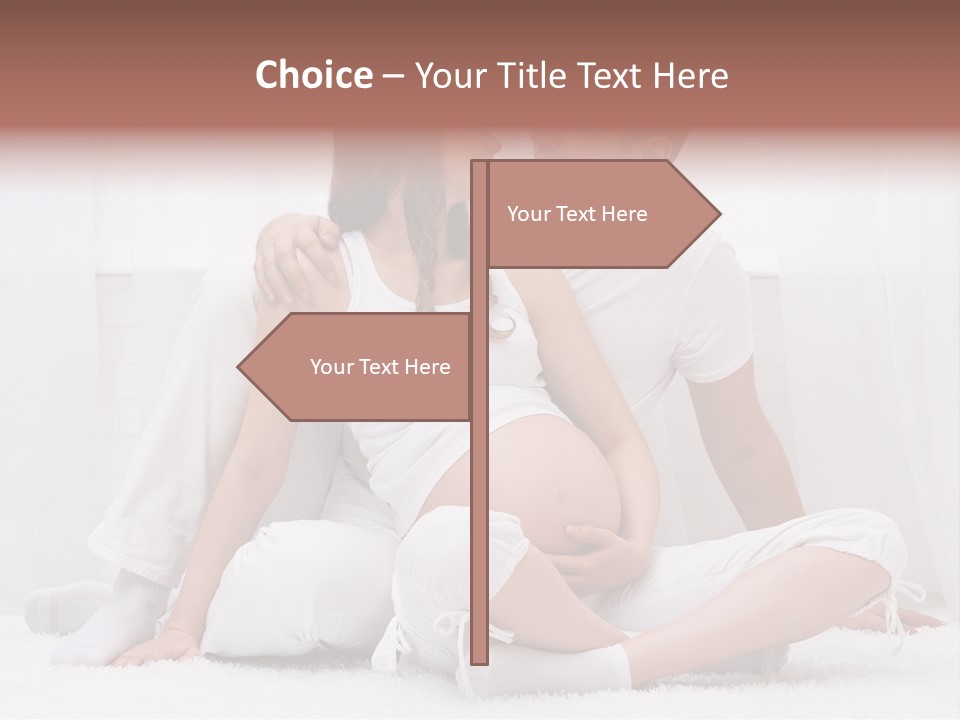 A Pregnant Couple Sitting On A Bed Together PowerPoint Template