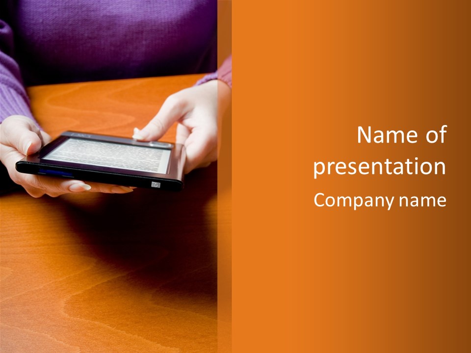 A Person Holding A Tablet On A Table PowerPoint Template