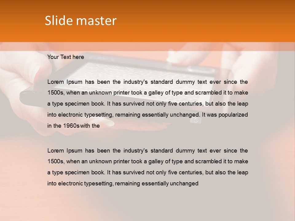 A Person Holding A Tablet On A Table PowerPoint Template