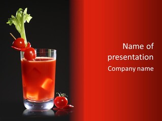 A Red Drink With Cherries In A Glass On A Black Background PowerPoint Template