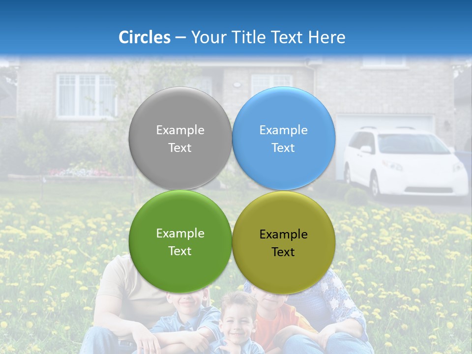 A Family Sitting On The Grass In Front Of A House PowerPoint Template