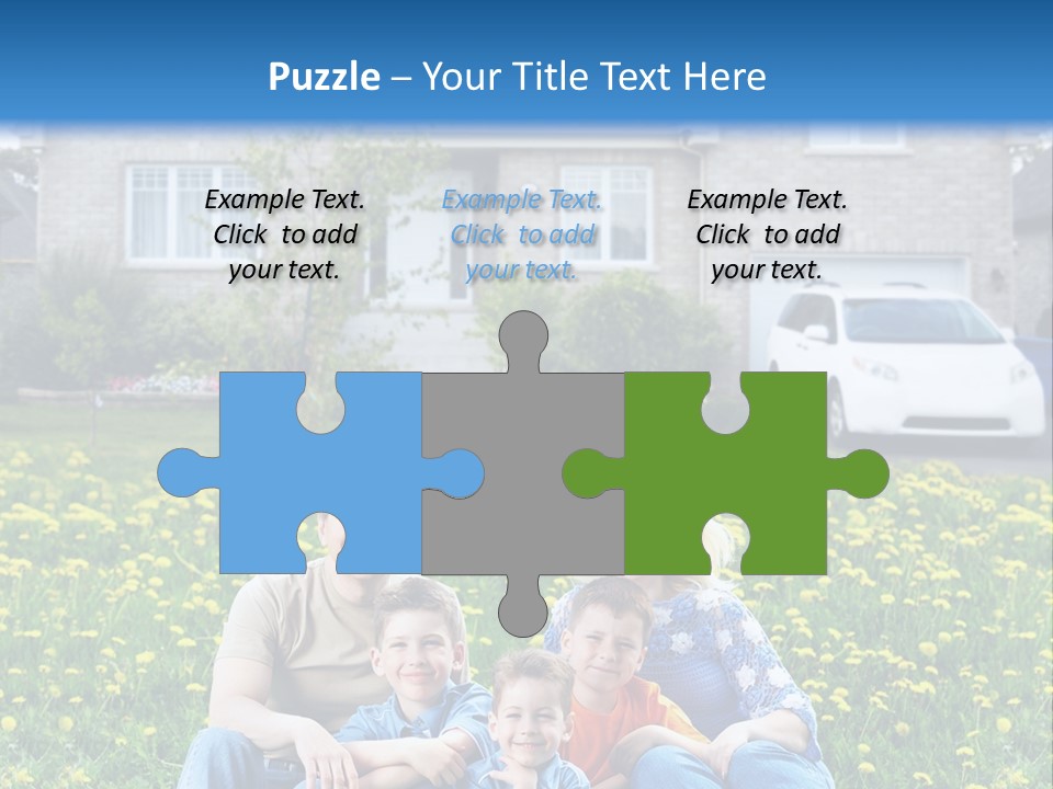 A Family Sitting On The Grass In Front Of A House PowerPoint Template