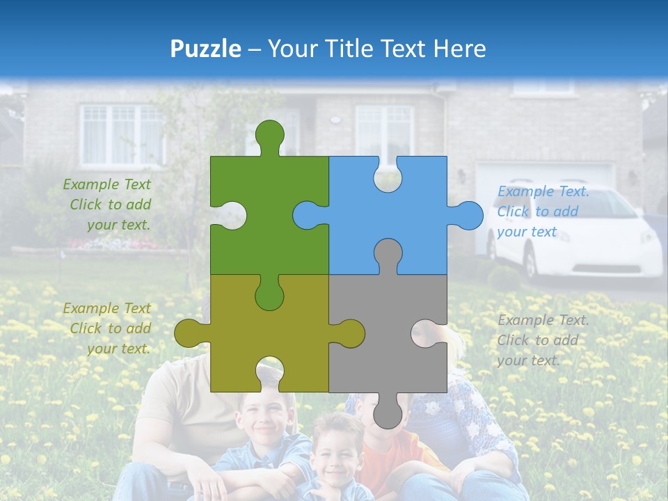 A Family Sitting On The Grass In Front Of A House PowerPoint Template