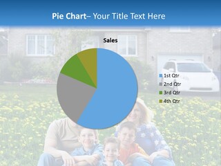 A Family Sitting On The Grass In Front Of A House PowerPoint Template