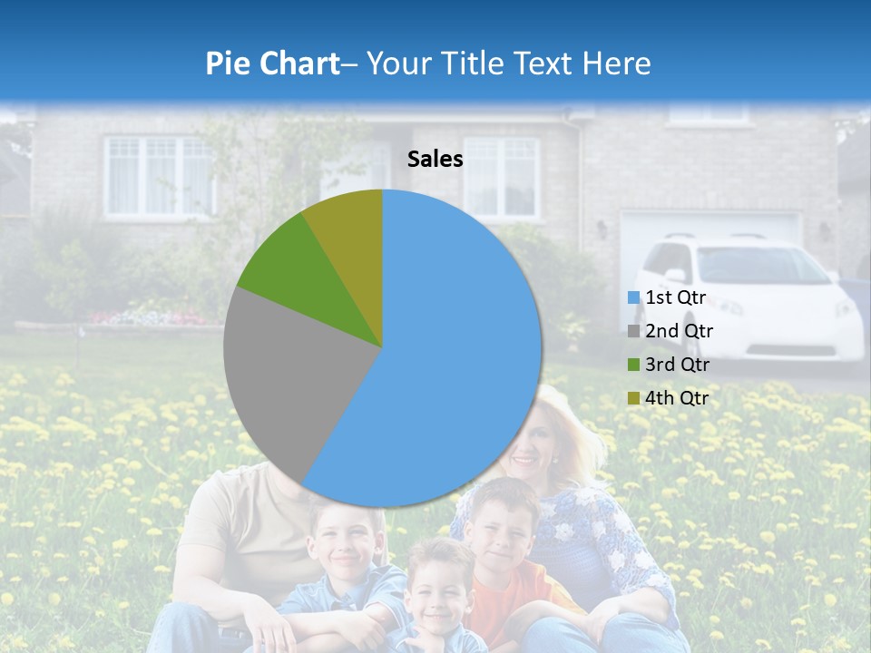 A Family Sitting On The Grass In Front Of A House PowerPoint Template