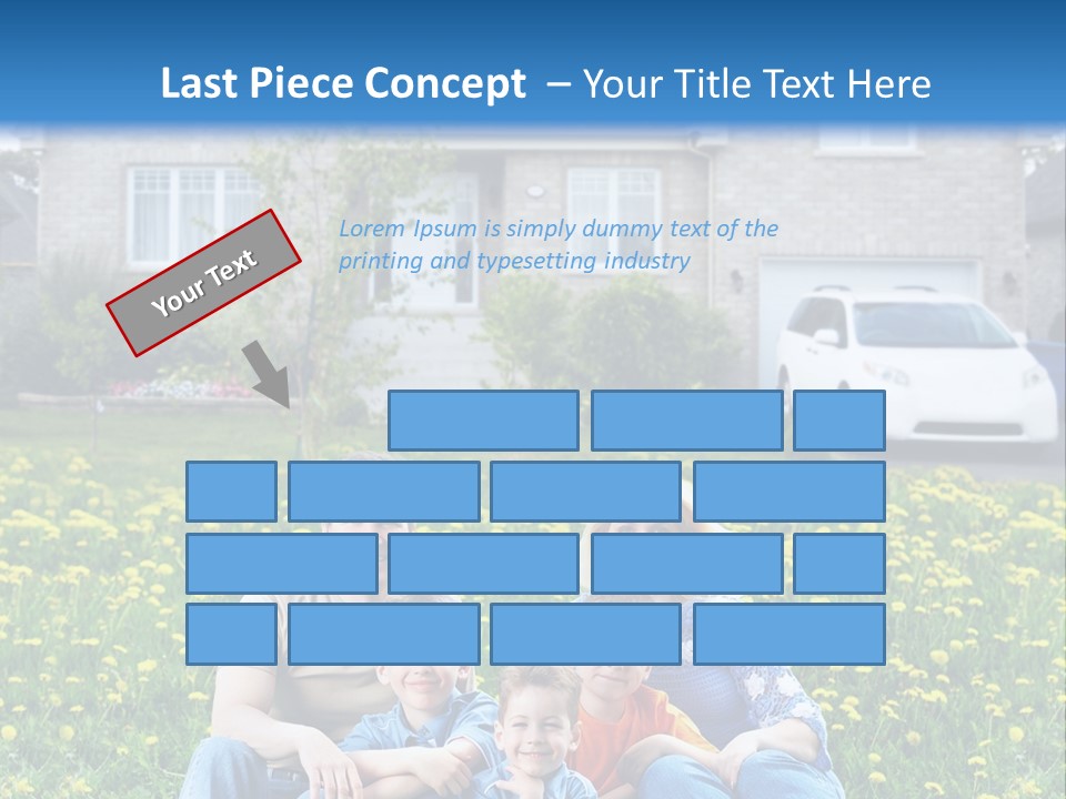 A Family Sitting On The Grass In Front Of A House PowerPoint Template