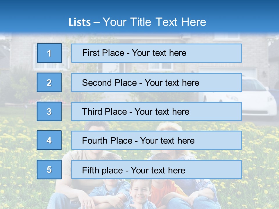 A Family Sitting On The Grass In Front Of A House PowerPoint Template