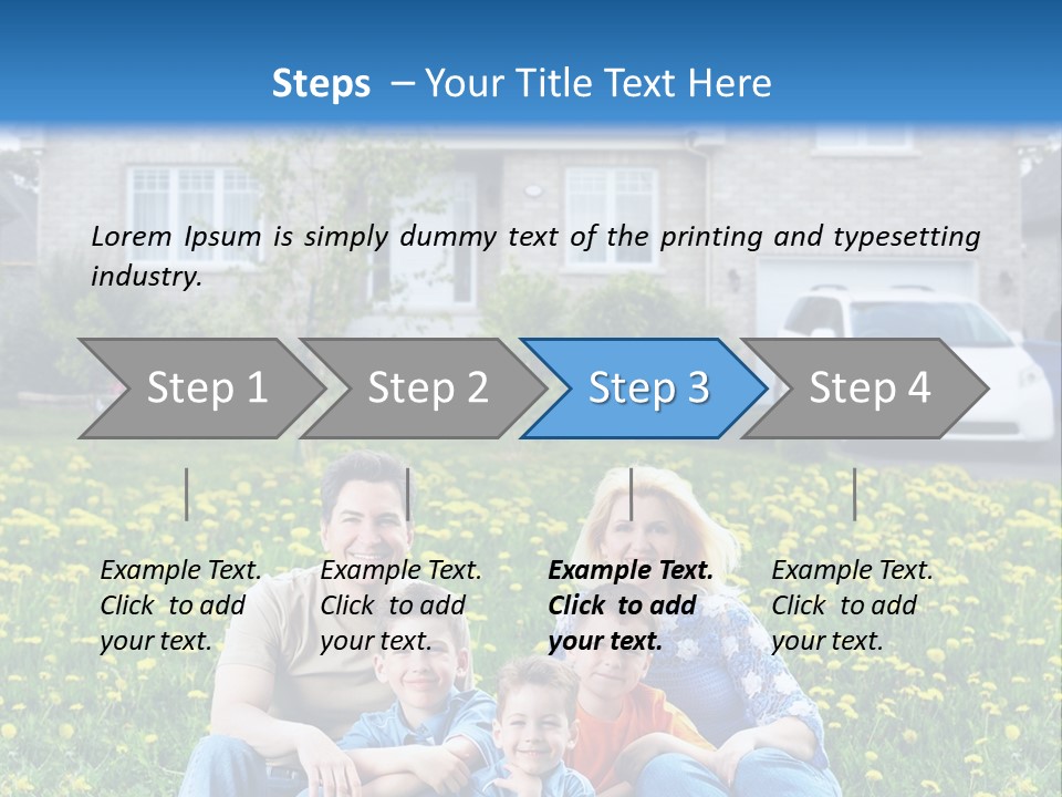 A Family Sitting On The Grass In Front Of A House PowerPoint Template