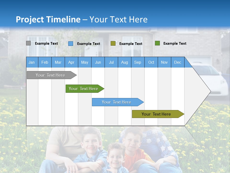 A Family Sitting On The Grass In Front Of A House PowerPoint Template