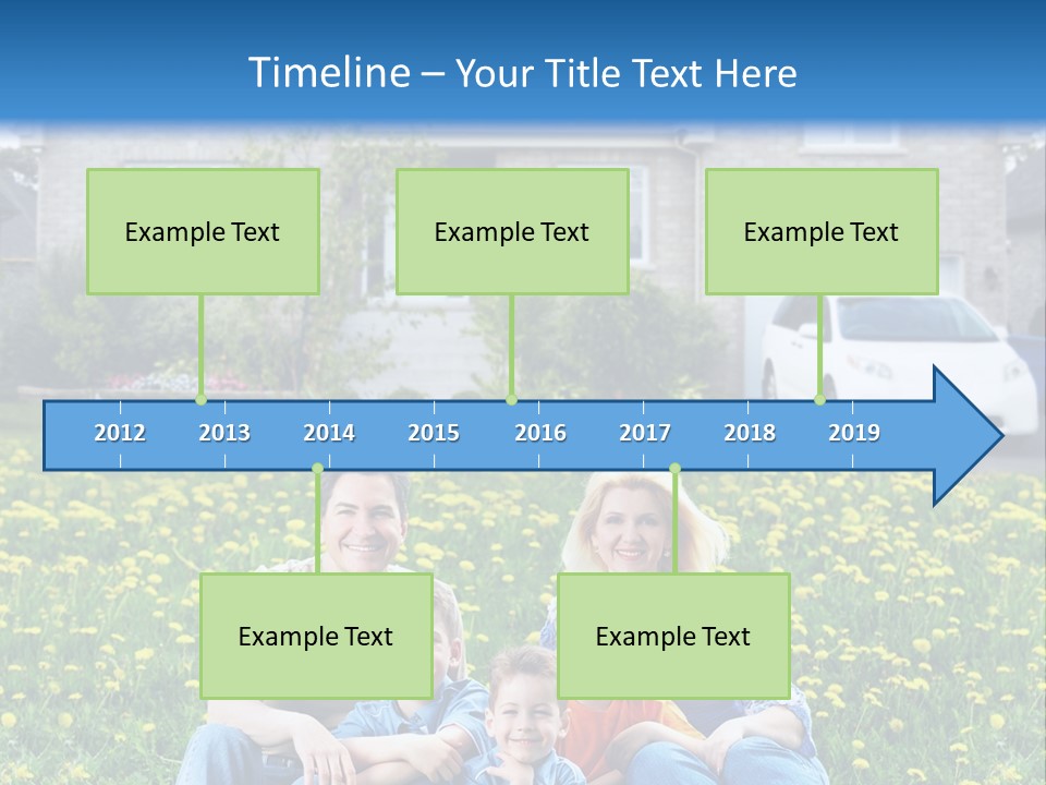 A Family Sitting On The Grass In Front Of A House PowerPoint Template