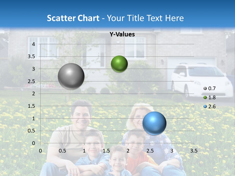 A Family Sitting On The Grass In Front Of A House PowerPoint Template