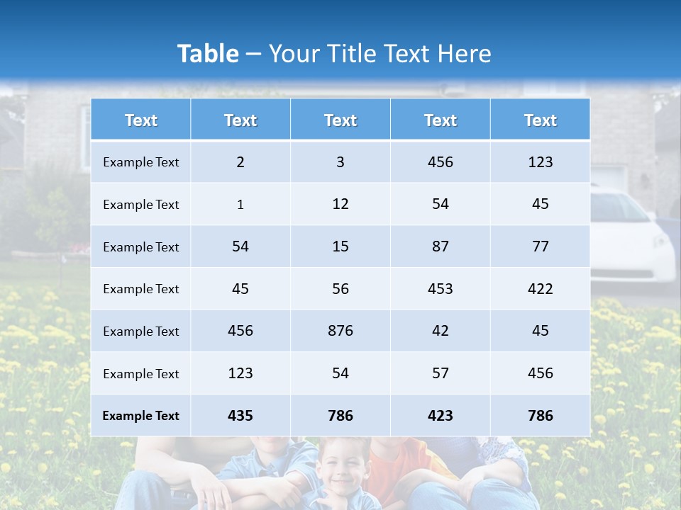 A Family Sitting On The Grass In Front Of A House PowerPoint Template