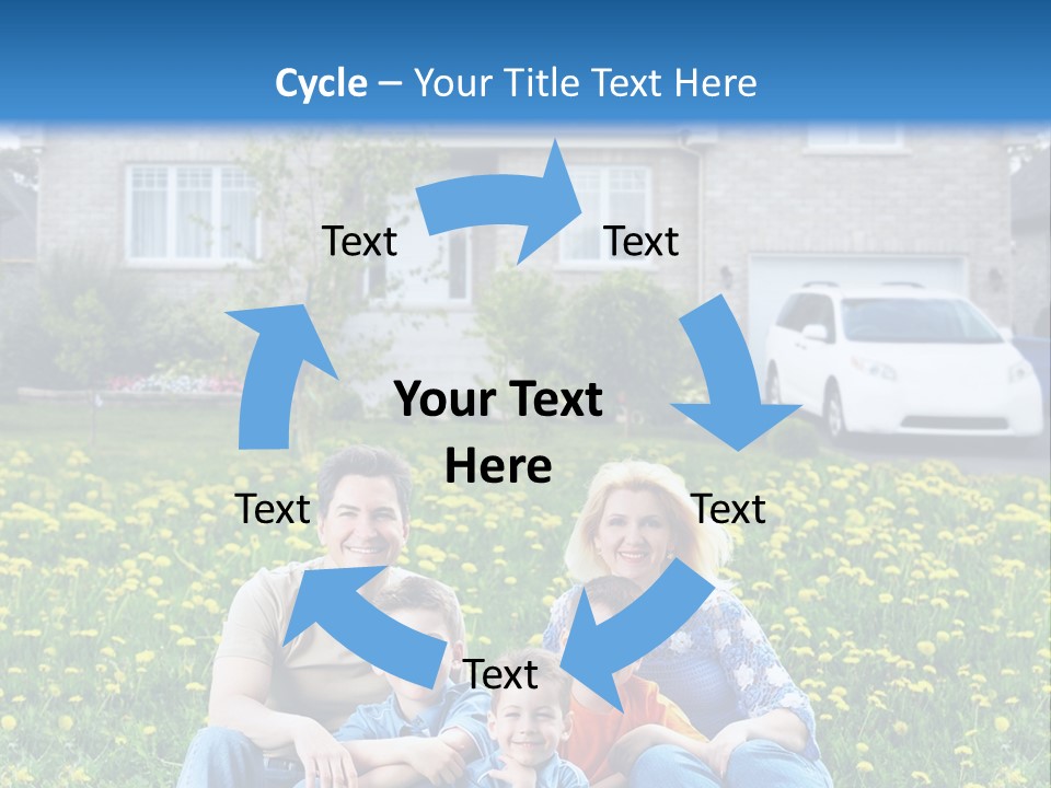 A Family Sitting On The Grass In Front Of A House PowerPoint Template