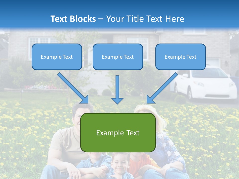 A Family Sitting On The Grass In Front Of A House PowerPoint Template