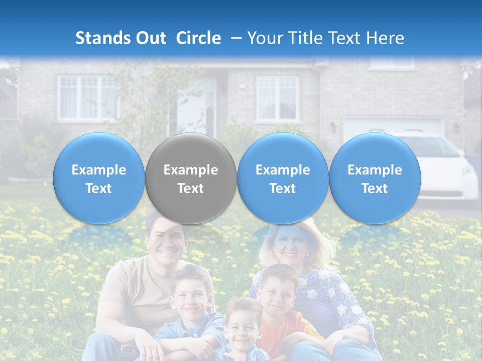A Family Sitting On The Grass In Front Of A House PowerPoint Template