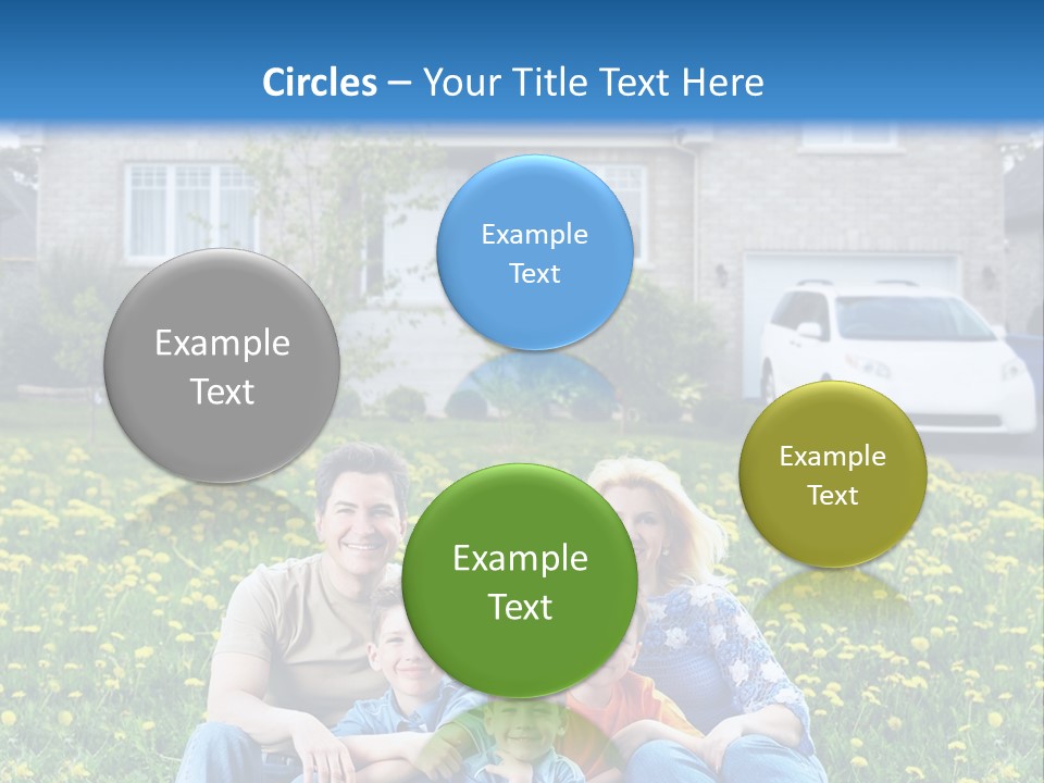A Family Sitting On The Grass In Front Of A House PowerPoint Template