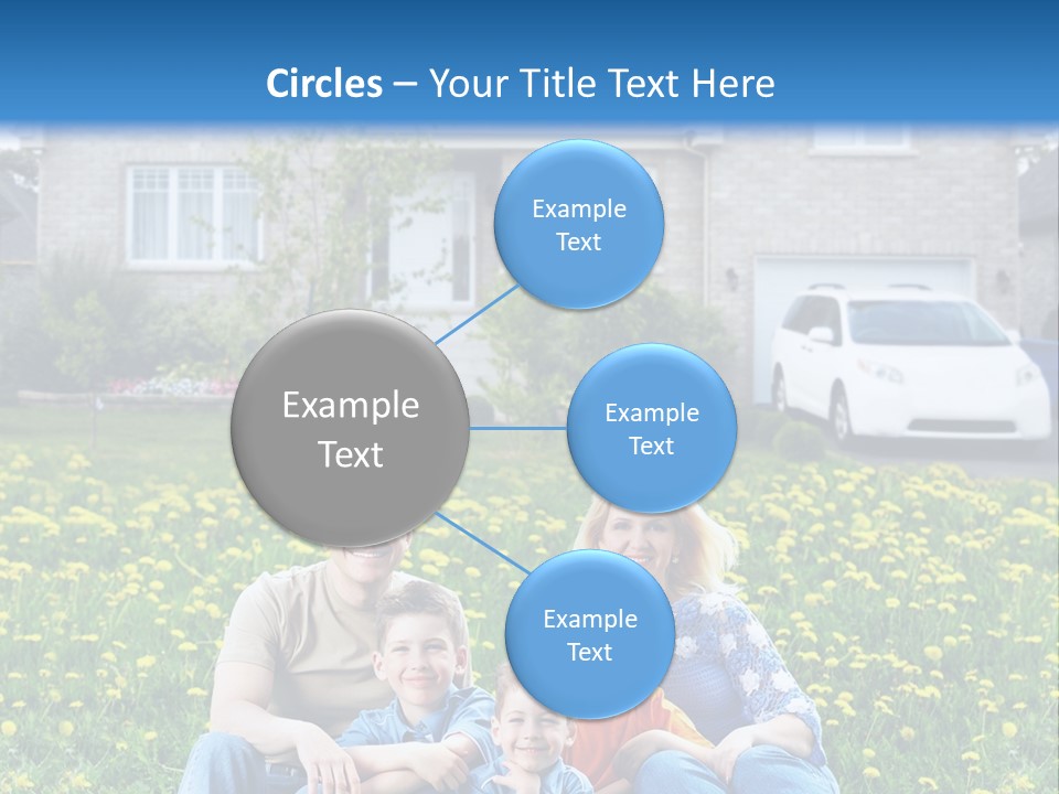 A Family Sitting On The Grass In Front Of A House PowerPoint Template