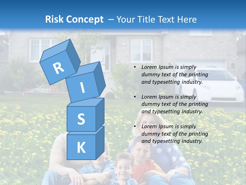 A Family Sitting On The Grass In Front Of A House PowerPoint Template