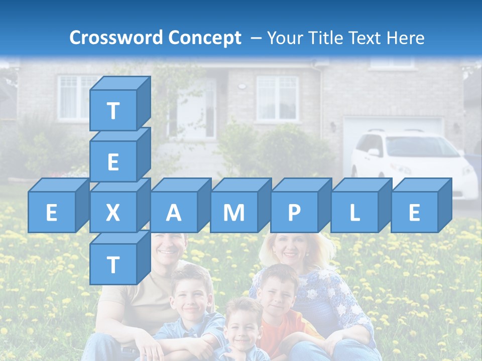 A Family Sitting On The Grass In Front Of A House PowerPoint Template