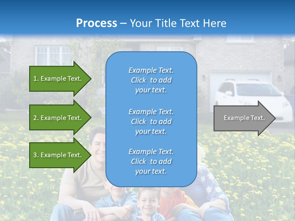 A Family Sitting On The Grass In Front Of A House PowerPoint Template