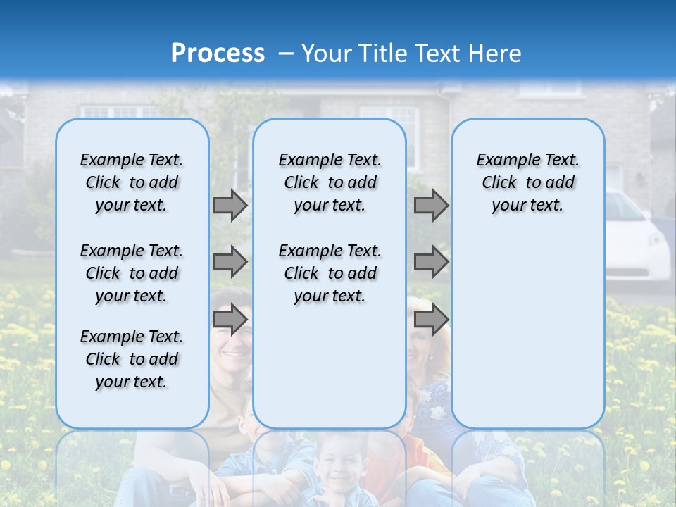 A Family Sitting On The Grass In Front Of A House PowerPoint Template
