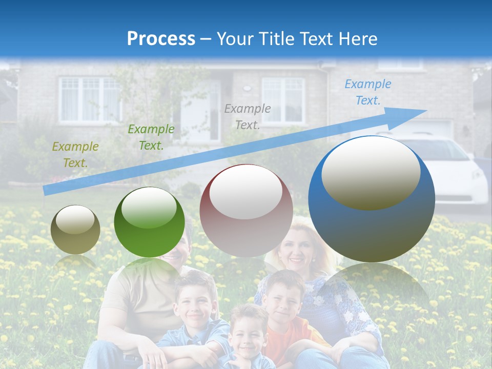 A Family Sitting On The Grass In Front Of A House PowerPoint Template