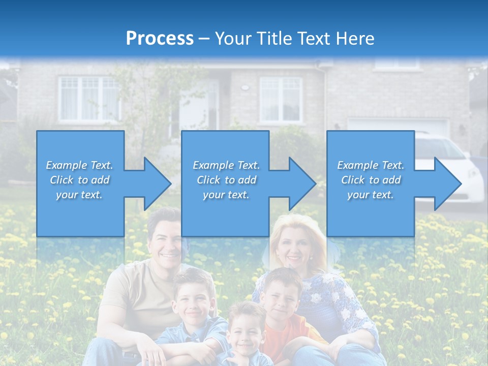 A Family Sitting On The Grass In Front Of A House PowerPoint Template