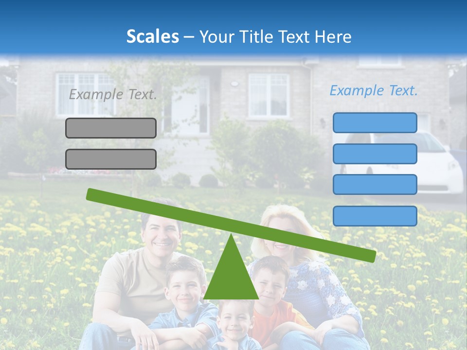 A Family Sitting On The Grass In Front Of A House PowerPoint Template