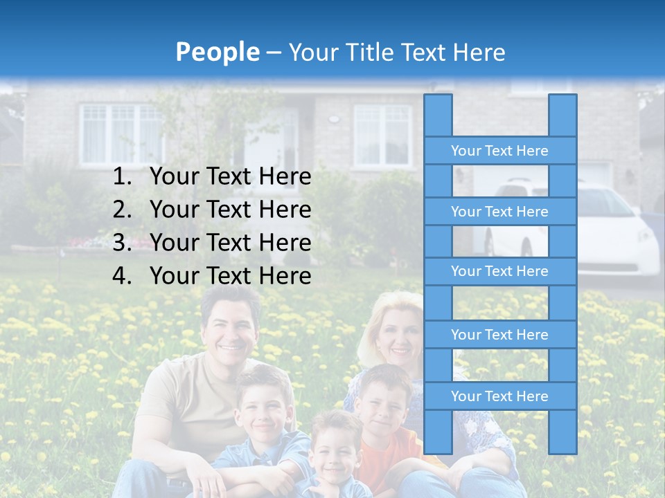 A Family Sitting On The Grass In Front Of A House PowerPoint Template