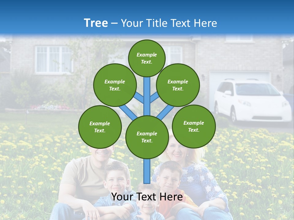 A Family Sitting On The Grass In Front Of A House PowerPoint Template