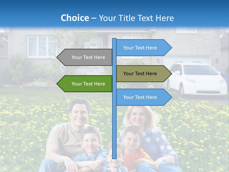 A Family Sitting On The Grass In Front Of A House PowerPoint Template
