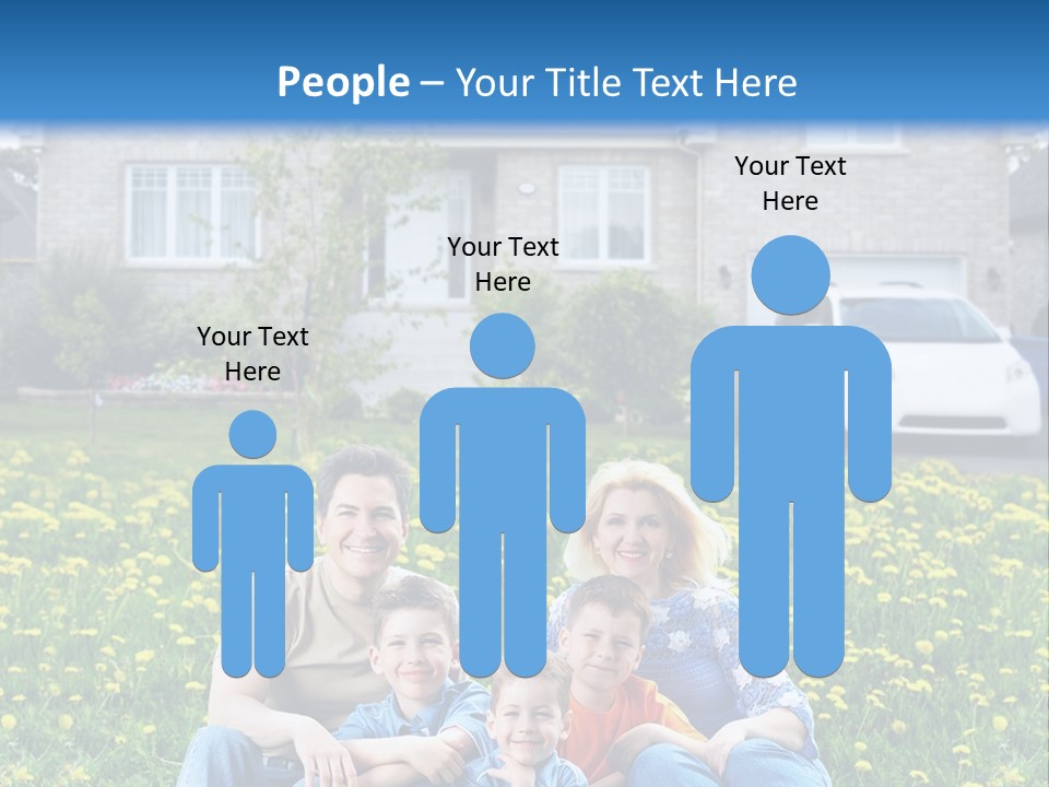 A Family Sitting On The Grass In Front Of A House PowerPoint Template