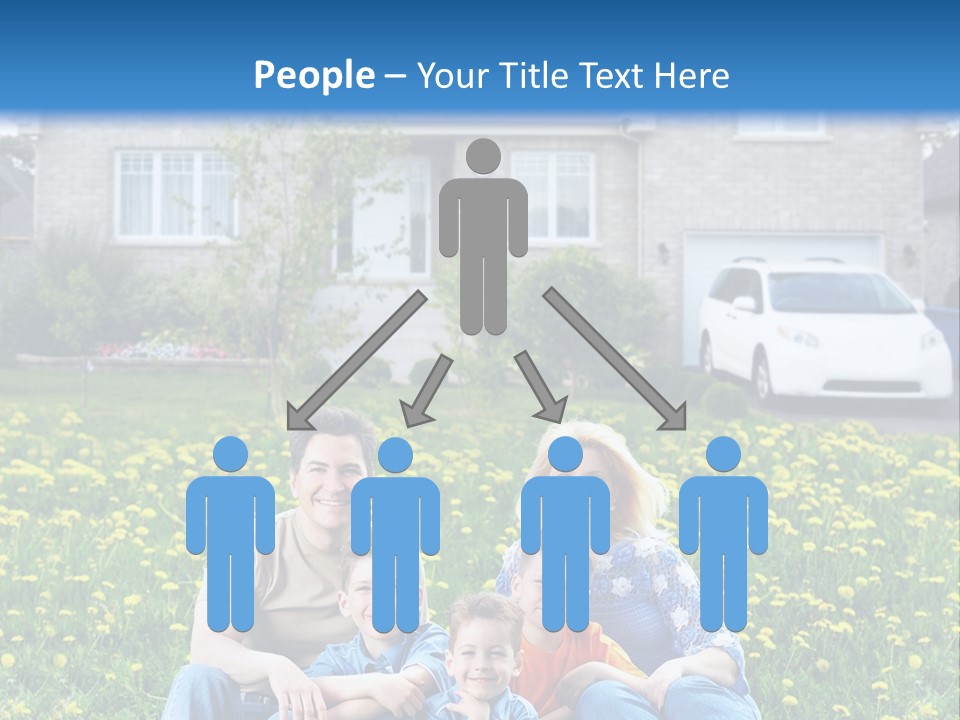 A Family Sitting On The Grass In Front Of A House PowerPoint Template